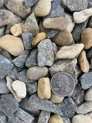 Repurpose #57 Stone recycled aggregate with quarter shown for scale